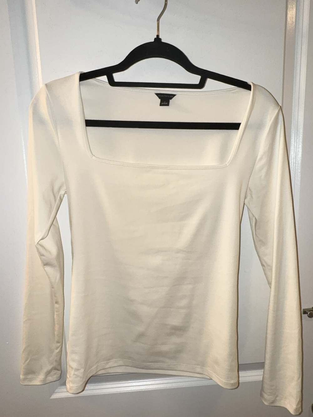 Ann Taylor Cream Square-Neck Long Sleeve Top